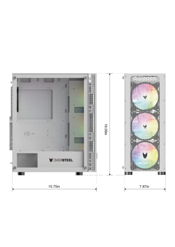 Oversteel - Azurite Caja Pc Gaming Compatible con Placas ATX, Micro ATX e ITX, 4 Ventiladores 120mm A-RGB Incluidos, Frontal Mallado, Instalación Vertical, Cristal Lateral Templado, USB 3.0, Blanco
