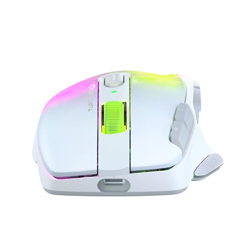 Turtle Beach Kone XP Air - mouse de juego RGB ergonómico inalámbrico personalizable, sensor óptico de 19,000 ppp, batería de 100 horas de duración y base de carga - Blanco