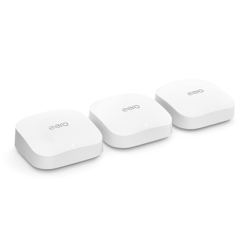 Router wifi de malla eero Pro 6E de Amazon | Con Ethernet de 2,5 Gb/s, 560 m2 de cobertura y capacidad para más de 100 dispositivos, para streaming, trabajo y videojuegos | pack de 3, modelo de 2022