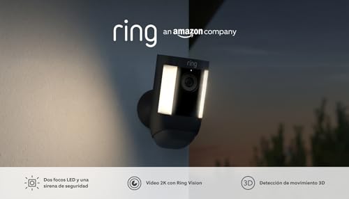 Ring cámara Pro con luces y batería (Spotlight Cam Pro Battery) | Vídeo 2K con Ring Vision, detección de movimiento 3D, instalación por cuenta propia | 30 días de prueba gratuita de Ring Home