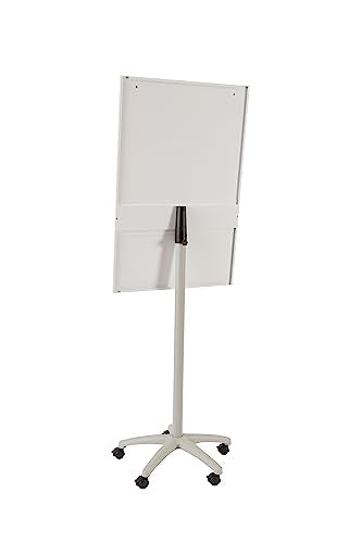 Rocada, Flipchart - Soporte sobre ruedas, 67 x 62 x 181 cm, rotafolio económico con soporte para papel y base de estrella, se limpia en seco, color blanco