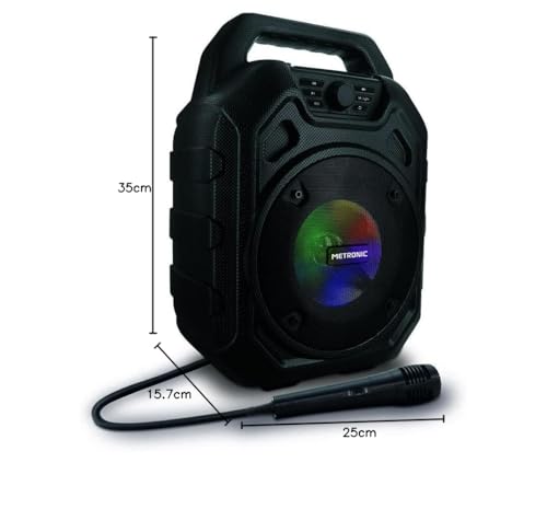 Metronic 477188 - Altavoz Bluetooth Potente 45W portatil, led Lights, toma USB, Micro-SD, AUX-IN, entrada para micrófono, micrófono incluido, radio FM, con asa ergonómica para fácil transporte