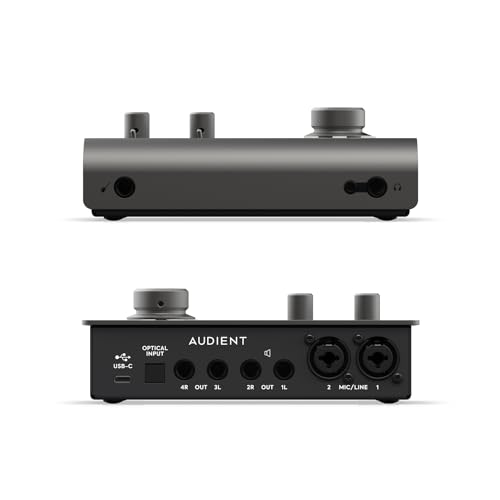 Audient Interfaz de audio Audient iD14 MKII, 2 preamplificadores de micrófono clase a (Interfaz de audio de alto rendimiento, USB-C, mezcla de monitores y función de panorámica de monitores) negro