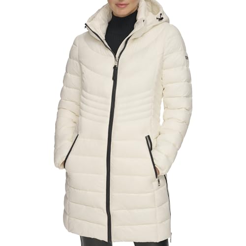 DKNY Cremallera Frontal Plegable Tampón, Blanco, XS para Mujer