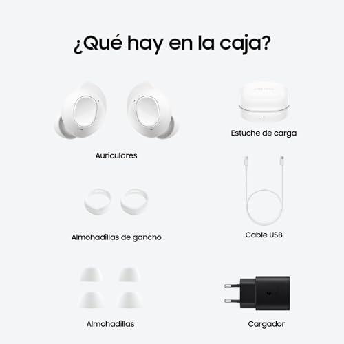 Samsung Galaxy Buds FE + Cargador - Auriculares Inalámbricos, Cancelación de Ruido Activa, Ajuste Cómodo, 3 Micrófonos, Control Táctil, Bajos Graves, Blanco (Versión Española)