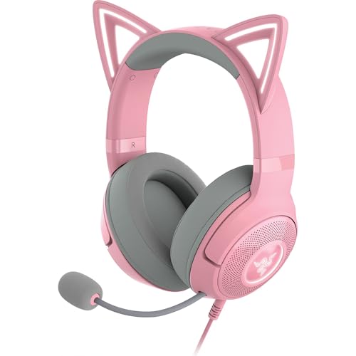Razer Kraken Kitty V2 - Auriculares RGB por Cable con Orejas de Gatito (Iluminación reactiva al Streaming, Micrófono cardioide HyperClear, Diafragmas de 40 mm Triforce, Sonido Envolvente 7.1) Quartz