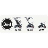 Smoby - Triciclo Baby Driver Confort Gris 3 en 1 Progresivo, Sostenible, Freno de Estacionamiento, Barra Parental Ajustable, Volante con Claxon, Desde 10 Meses hasta 3 Años (7600741503)