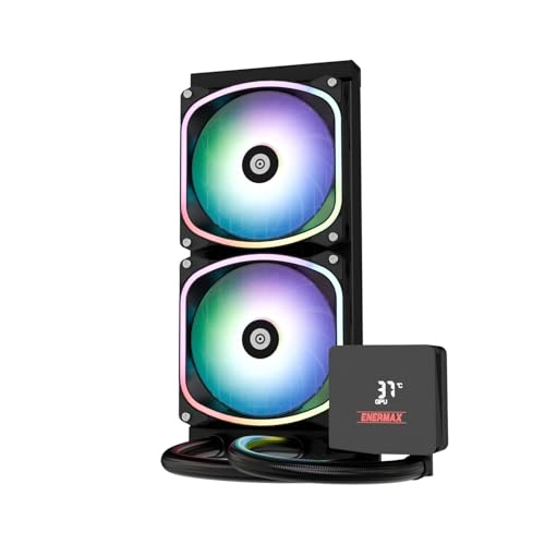 ENERMAX AquafUSION II 240 mm ARGB AIO CPU de refrigeración por agua|Dual Chamber|TDP 350 W+|Intel LGA 1851/1700/115x/2066|AMD AM5/AM4 | Pantalla digital | 2 ventiladores SquA RGB ADV 120 PWM |