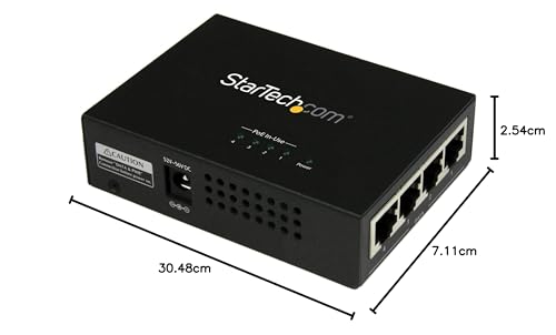 StarTech.com Inyector de Alimentación PoE Power over Ethernet Midspan 4 Puertos Gigabit RJ45 de Pared - 30,8W por Puerto - 802.3at af