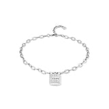 UNO de 50, Collar de Aleación de Metales, Plata de Ley, Eslabones Medianos y Candado Central, Joya Artesanal, Diseño Creativo