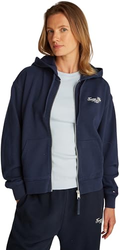 Tommy Hilfiger Sudadera con cremallera Mujer Script Zip con capucha, Azul (Dark Night Navy), M