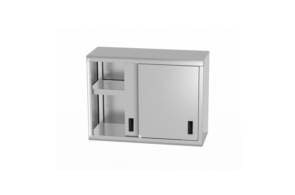 HENDI Armario Colgante con Puertas correderas soldadas, Capacidad de Carga máxima por Estante: 70 kg/m², con Listones Especiales para Montaje en Pared, 800 x 300 x 600 mm, Acero Inoxidable