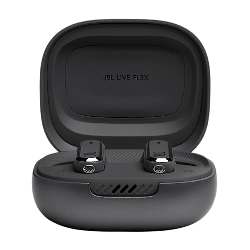 JBL Live Flex, Auriculares In Ear inalámbricos con estuche de carga inteligente, tecnología Bluetooth y de cancelación adaptativa de ruido, llamadas manos libres y hasta 40 horas de autonomía, negro