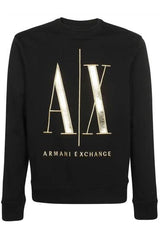 Armani Exchange Icon, Maxi Front Logo, Crew Neck, Sudadera de los Hombres, Black, Small