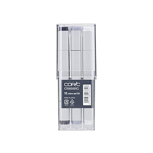 Copic Marker Set - Paquete de 12 rotuladores permanentes (tinta negro), blanco