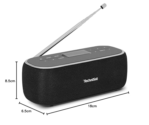 TechniSat VIOLA BT 1 - Altavoz portátil Bluetooth con Radio Digital Dab+ (FM, Dab, Temporizador de Alarma, Memoria de Favoritos, LCD, función de Manos Libres, Entrada AUX, 6W) Negro/Gris