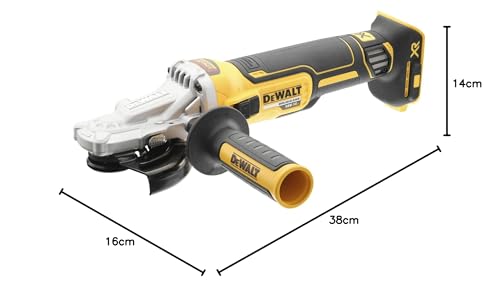 DEWALT Amoladora Angular 18V XR Sin Escobillas 125mm Cabezal Plano, Inalámbrica para Espacios Reducidos, Corte de Metal, Mayor Seguridad y Protección contra Polvo, Solo Cuerpo – DCG405FN-XJ