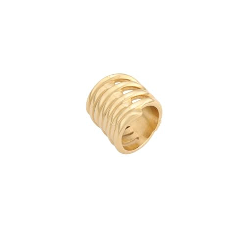 UNO de 50 | Anillo con Acabao Irregular | Crea Efecto Apliado | Bañado en Oro de 18k | Talla 15 | Joya Artesanal | Hecho en España