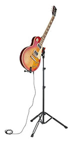 K&M 14760 Soporte para guitarra eléctrica, negro - Grosor de la caja fácilmente ajustable de 3,9 a 6 cm - Revestimiento de fieltro