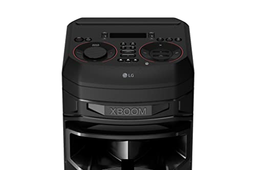 LG XBOOM RNC9, Altavoz de Gran Potencia, Bluetooth, USB, Funciones DJ, Karaoke, Iluminación LED Multicolor, Amplia Conectividad, 4 Altavoces, Color Negro