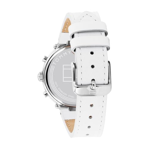 Tommy Hilfiger Reloj Analógico de Cuarzo Multifunción para Mujer con Correa de Cuero Blanca - 1782352