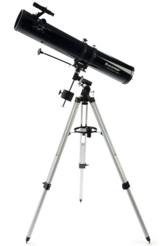 Celestron 21045 PowerSeeker 114EQ Telescopio Reflector Que Incluye Dos oculares, Lente Barlow, trípode Ajustable en Altura y Bandeja de Accesorios de Lujo, Negro
