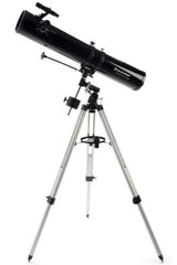 Celestron 21045 PowerSeeker 114EQ Telescopio Reflector Que Incluye Dos oculares, Lente Barlow, trípode Ajustable en Altura y Bandeja de Accesorios de Lujo, Negro