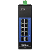 TRENDnet, TI-G102i, Conmutador DIN-Rail Industrial Gigabit L2 Administrable de 10 Puertos, 8 Gigabits, 2 SFP, Montaje en Riel DIN, IP30, Divisor Ethernet, Negro