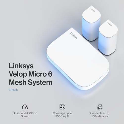 Linksys Sistema de Malla Wi-Fi de Doble Banda Velop Micro 6, Router Wi-Fi 6, Velocidad de hasta 3 Gbps, Alcance de 465 sq, Soporte para más de 150 Dispositivos, reemplaza el Router y el Amplificador