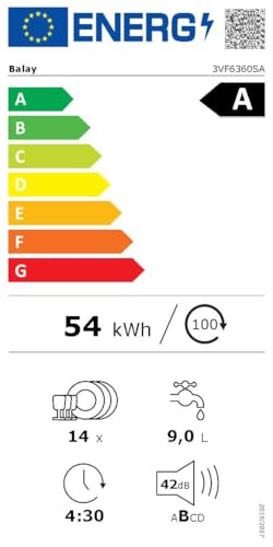 Balay - Lavavajillas integrable, 14 servicios,6 programas, Motor ExtraSilencio, Home Connect, Panel Acero antihuellas, 3VF6360SA