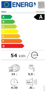 Balay - Lavavajillas integrable, 14 servicios,6 programas, Motor ExtraSilencio, Home Connect, Panel Acero antihuellas, 3VF6360SA