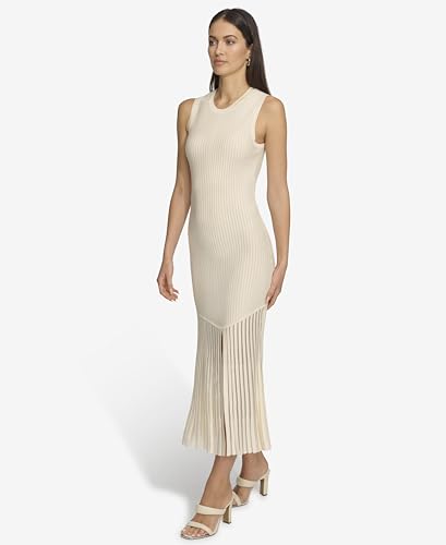 DKNY Vestido Maxi de Punto Acanalado sin Mangas Informal Nocturno, Eggnog, M para Mujer