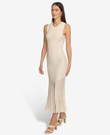 DKNY Vestido Maxi de Punto Acanalado sin Mangas Informal Nocturno, Eggnog, M para Mujer