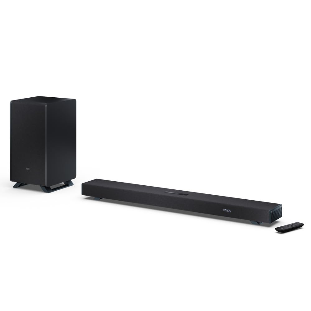 Sharp HT-SBW53121BK Soundbar 3.1.2 Dolby Atmos/DTS:X con subwoofer inalámbrico, Barra de Sonido Elegante y Potente con Altavoces Que emiten hacia Arriba, Sonido Envolvente 3D, P. Maxima 550w. Negro