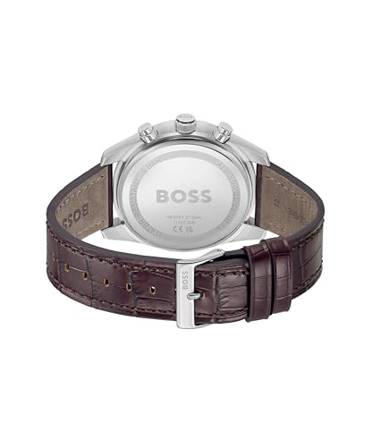 BOSS Reloj Cronógrafo de Cuarzo para Hombre Colección SKYTRAVELLER con Correa de Cuero Marrón Oscuro - 1514194