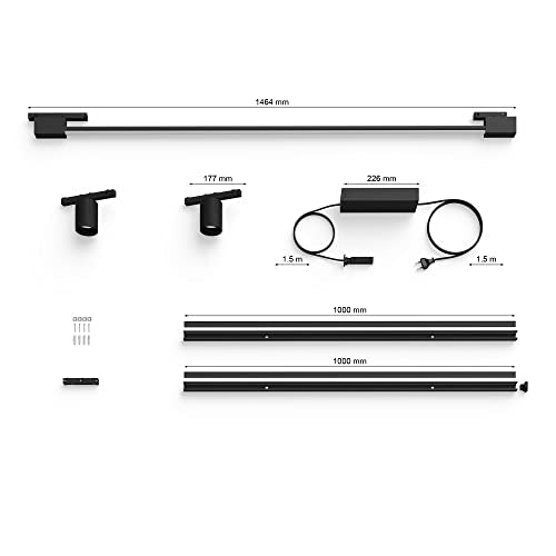 Philips Hue - Kit Perifo Iluminación en carril Luz Blanca y de Colores - Set base de pared (negro) de 200cm con 2 focos y tubo de luz Gradient - Anclajes incluidos
