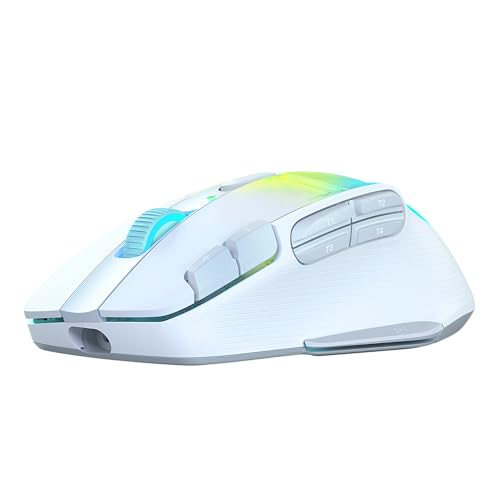 Turtle Beach Kone XP Air - mouse de juego RGB ergonómico inalámbrico personalizable, sensor óptico de 19,000 ppp, batería de 100 horas de duración y base de carga - Blanco