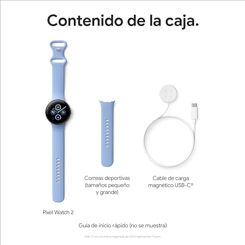 Google Pixel Watch 2 con Fitbit y Google - Control de frecuencia cardiaca, gestión del estrés y seguridad - Smartwatch Android - Caja de aluminio en tono plata - Correa deportiva en celeste - Wi-Fi