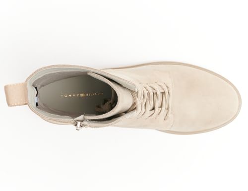 Tommy Hilfiger Botines Mujer Suede Mid Heel Laceup con tacón, Beige (Beige), 39 EU