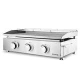 H.Koenig Plancha de asar a gas PLX930 3 quemadores U Acero inoxidable, Alimentación de gas propano o butano, Distribución uniforme del calor, Temperatura regulable hasta 350°C, Pies antideslizantes