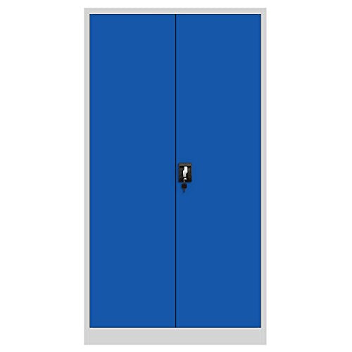 Juego de 4 Armario de Oficina Archivador Armario de Herramientas Metálico 4 Estantes con Recubrimiento de Polvo Se Puede Cerrar 195 cm x 90 cm x 40 cm (Gris-Azul)