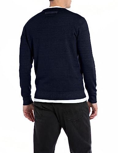 REPLAY Uk2508 Wool Blend Fast Dyed Suéter, Azul Marino Oscuro 970, S para Hombre