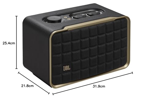 JBL Authentics 200, Altavoz Inteligente con tecnología Bluetooth, diseño Retro, con cuadrícula Gris, Wi-Fi Integrado, Google Assistant, Amazon Alexa, AirPlay, One App, Negro, Enchufe UK (Tipo G)