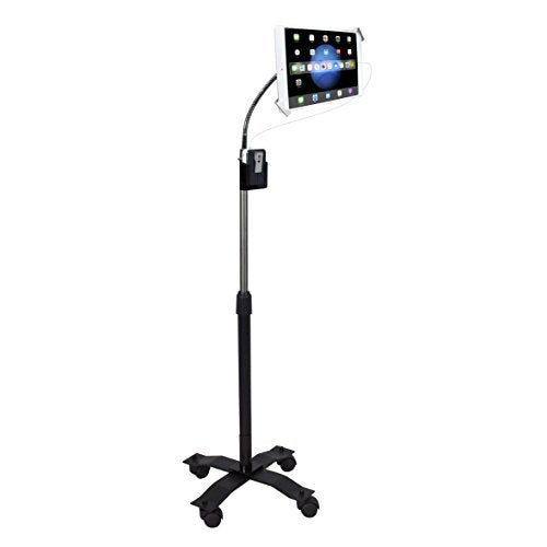 CTA Digital Soporte de Suelo Giratorio y Ajustable en Altura con Sistema de Seguridad, Cuello de Cisne, Ruedas acoplables para tabletas de 7 a 13 Pulgadas, Incluye iPad Pro y Mini