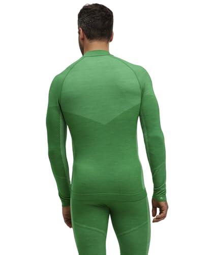 FALKE Wool-Tech Round Neck M L/s SH Lana Hilo Funcional Secado rápido 1 Pieza, Capa de Base Superior Hombre, Verde Grass Green 7014 Trend, XL