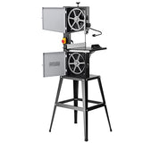 VEVOR 370 W Sierra de Cinta con Soporte de Mesa de Dos Velocidades de 506 RPM/920 RPM con Guía y Calibre de Inglete, Ancho de Garganta 245 mm, Altura de Corte de 160 mm para Carpintería, Aluminio