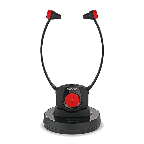 Emporia Auriculares inalámbricos para TV, con estación de Carga, Ideales para Personas Mayores, cómodos y Sencillos, fáciles de Usar, compatibles con Todos los Dispositivos de TV, Color Negro y Rojo