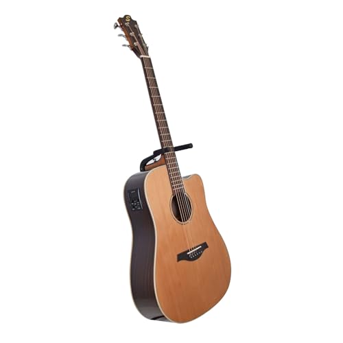 Sevinia Guitarra electroacústica, estilo occidental con parte superior de cedro macizo y parte trasera y laterales de palisandro, ecualizador de 3 bandas, afinador, diapasón de palisandro, bolsa