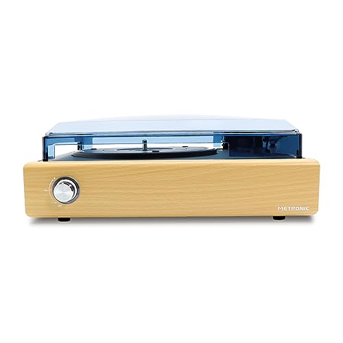 Metronic 477360 - Tocadiscos de vinilo bluetooth, acabado madera, reproductor de vinilo y reproductor de musica, 2 altavoces incorporados, sonido estéreo 2x3W, brazo manual, función auto-stop