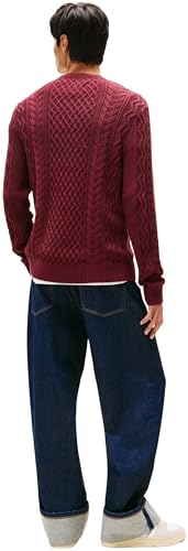 Tommy Jeans Jersey Hombre Cable Knit Sweater con Punto Trenzado, Rojo (Red Wine Tonal), S